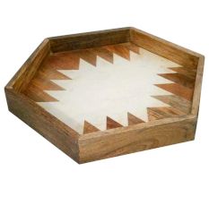 Wooden Hexa Tray With Camicle Designe