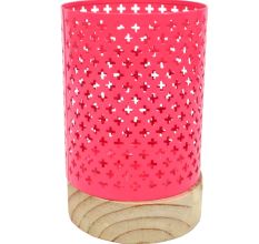 Metal/Wood  Hurricane With Base In Pink