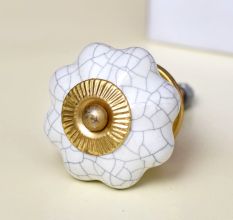 White Crackle Ceramic Melon Cabinet Knob