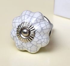 White Crackle Ceramic Melon Cabinet Knob