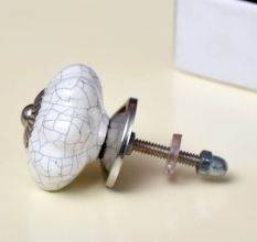 White Crackle Ceramic Melon Cabinet Knob