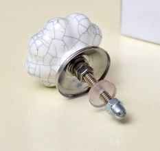 White Crackle Ceramic Melon Cabinet Knob