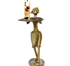 Dhokra Standing Tribal Lady Candle Stand
