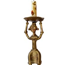 Dhokra Half Sitting Tribal Lady Candle Stand
