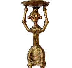 Dhokra Half Sitting Tribal Lady Candle Stand
