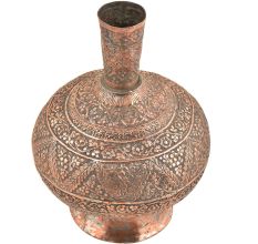 Vintage Copper Repousse Floral Surahi Or Pot