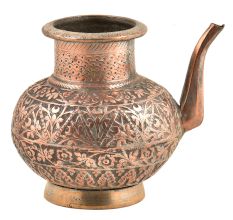 Engraved Leaves Design Engraved Copper Water Pot With A Spout