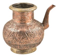 Floral Design Engraved Copper Water Pot With Spout