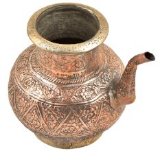 Floral Design Engraved Copper Water Pot With Spout