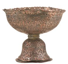 Copper Floral Design Pedestal Candy Or Nuts Bowl Dish