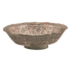 Vintage Hand Forged  And Chiseled Copper Footed Bowl