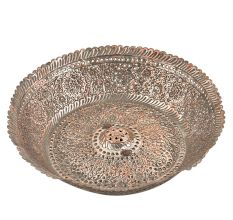 Vintage Hand Forged  And Chiseled Copper Footed Bowl