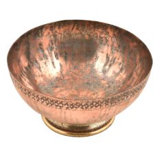 Hand Engraved Cross Pattern On Rim Copper Bowl