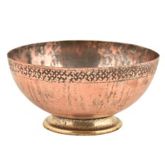 Hand Engraved Cross Pattern On Rim Copper Bowl