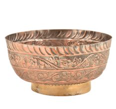 Hand Hammered Floral Design Copper Footed Bowl