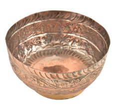 Hand Hammered Floral Design Copper Footed Bowl