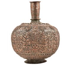 Hand Crafted Copper Repousse Floral Surahi Or Pot