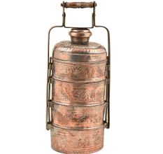 Hand Engraved Copper Four Compartments Tiffin Box