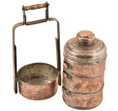 Hand Engraved Copper Four Compartments Tiffin Box