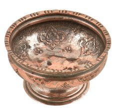 Engraved Floral Leafy Pattern Pedestal Copper Bowl Or Vase