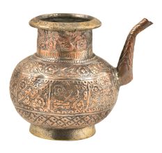 Brass Engraved Floral Design Copper Holy Water Pot With A Stout