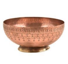 Vintage Copper Bowl With Dotted Pattern Engraving