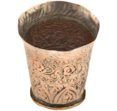 Vintage Rustic Copper Engraved Flower Design Lassi Glass