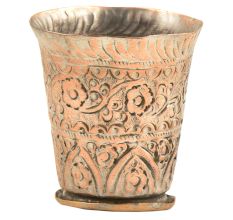 Vintage Rustic Copper Engraved Flower Design Lassi Glass