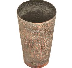 Mughal Style Floral Inlay Engraved Copper Glass