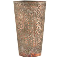 Mughal Style Floral Inlay Engraved Copper Glass