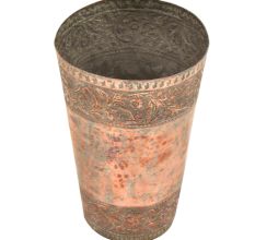 Engraved 2 Sided Floral Border Copper Lassi Glass