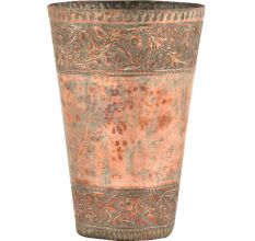 Engraved 2 Sided Floral Border Copper Lassi Glass