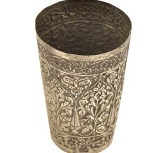 Engraved Deeply Carved White Metal Lassi Glass