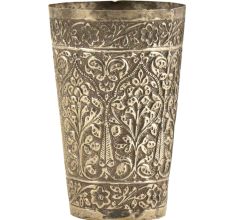 Engraved Deeply Carved White Metal Lassi Glass