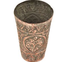 Hand Engraved Cental Flower Design Copper Glass