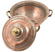 Vintage Old Handmade Engraved Copper Sugar Bowl With Lid