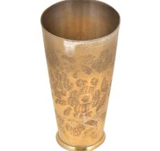 Tribal Flowers Etched Brass Talll Lassi Glass And Cup