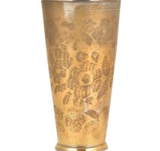 Tribal Flowers Etched Brass Talll Lassi Glass And Cup