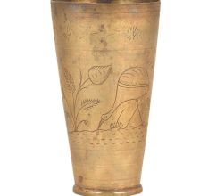 Hand Carved Bird With Forest Design Brass Lassi
