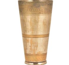 Brass Lassi Glass Silver Polished With Leafy Border On Rim