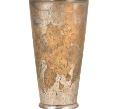 Big Flower With Leaves Etched Brass North Indian Serving  Glass