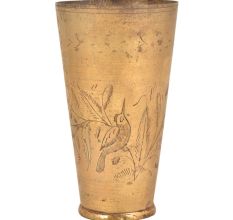 Vintage Bird Etched With Forest Scene Brass Punjabi lassi Glass