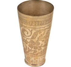 Brass Etched Lassi Glass With Flowers And Leaves