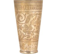 Brass Etched Lassi Glass With Flowers And Leaves