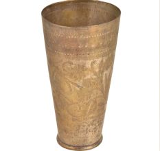 Old Used Jai Hind Leaves Engraved Brass Punjabi Glass