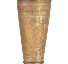 Old Used Jai Hind Leaves Engraved Brass Punjabi Glass