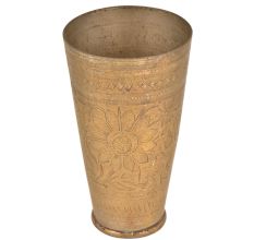 Tall Jai Hind Vintage Brass Lassi Glasses with Floral Engravings