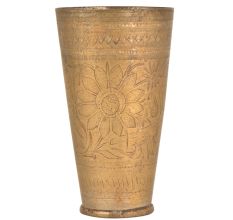 Tall Jai Hind Vintage Brass Lassi Glasses with Floral Engravings