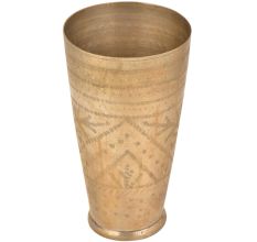 Faded Engraved Design Brass Lassi Glass With Leaf In Geometrical Pattern