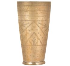 Faded Engraved Design Brass Lassi Glass With Leaf In Geometrical Pattern